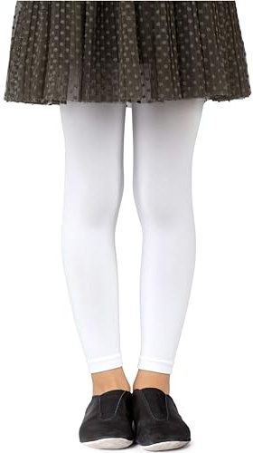 NOQ Mädchen Strumpfhose ohne Fuß in voller Länge Leggings knöchellanger Rock Tunika Kleid Schule Tanz Ballett blickdichte Mikrofaser, Bianco 6/7 Jahre (116/122 cm)