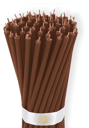 Danilovo Reine Bienenwachskerzen – tropffrei, rauchfrei, hohe, dünne Spitzkerzen – dekorative Kerzen für Kirchgebet, Deko oder Geburtstagskerzen – Honigduft Kerzen – 16 x 0,5 cm (Braun, 50 Stück)