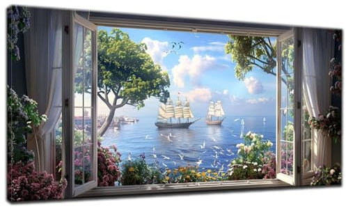 Diamond Painting Erwachsene,5D Diamond Painting Groß XXL Fenster 30x70cm,DIY Landschaft Diamant Painting Bilder Kreuzstich Crystal Arts Craft Malerei Kits,Diamond Painting Set für Home Wand Dekor Z-4