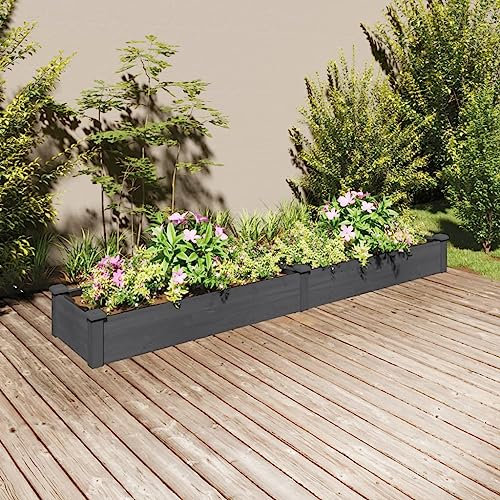 Hochbeet Grau 240x45x25 cm Massivholz Tanne viel Platz für Pflanzen Gemüse Kräuter und Blumen mit praktischem Einsatz offener Boden für gute Entwässerung ideal für Gärten Balkone und Terrassen