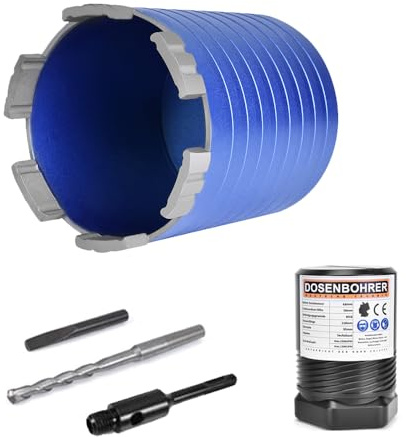 M16 Diamant Dosensenker 82mm 6 Segmente SDS Plus Beton Ziegel 70mm Nutzläng | Diamant Bohrkrone für Mauerwerk, Poroton, Putz, Turbo Kernbohrkrone Dosenbohrer mit Zentrierbohrer