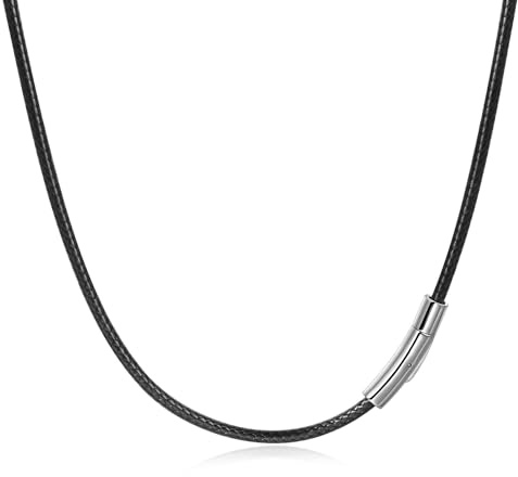 Waterproof Leather Cord Necklace 316L Steel Clasp Men Women 2/3mm 16-28 | 2mm/3mm width, 16-28 inch length options. · Easy DIY pendant cord for jewelry making. · Braided wax rope for everyday wear.