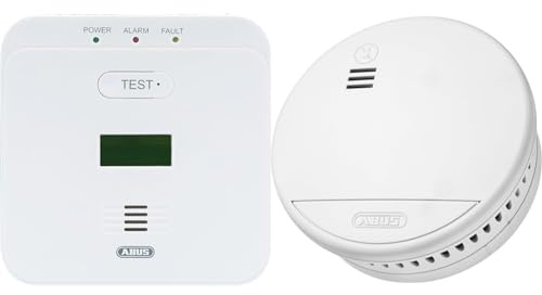 ABUS Kohlenmonoxid-Warnmelder COWM510 & Rauchmelder RWM90 - mit austauschbarer 5-Jahres-Batterie - DIN EN14604 Zertifiziert - für Wohnräume geeignet - 85 dB Alarmlautstärke - Weiß