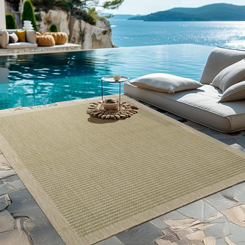 HomebyHome In- & Outdoor Teppich Wetterfest 140 x 200 cm Einfarbig Grün - Waschbar, Wasserfest, Pflegeleicht und Flachgewebe - Ideal für Balkon, Garten, Terrasse und als Küchenteppich