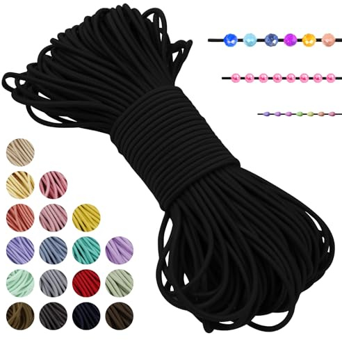 LEREATI Hilo Elastico para Pulseras, Cuerda Elástica 2mm x 20m Hilo Nylon Pulseras Goma Elastica para Pulseras, Collar, Joyería, Cintas el Pelo, Costura (Negro)