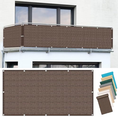 Balkon Sichtschutz 130 x 575 cm Uv-Schutz, Windschutz Sichtschutz Balkongeländer Reißfest, mit Ösen Kabelbinder Sichtschutz für Garten Balkon Terrasse, Braun