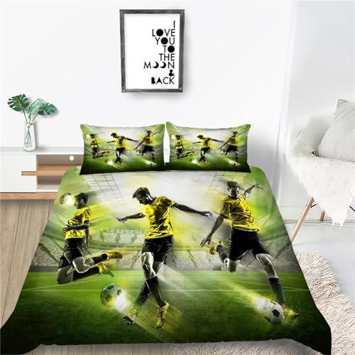 TMMDH Bettwäsche Set Bettbezug 135x200 Weich Bequem Atmungsaktiv Hypoallergen Mikrofaser Bettbezüge + 2 Kissenbezug,Geeignet für Jungen Mädchen Kinder - (FußBall Dekorationen)