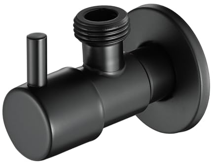 TYMYW Eckventil 1/2 Zoll Selbstdichtend Edelstahl Schwarz Matt | Wandmontage Ein-Aus Ventil für WC Sprühdusche & Bidet,Badarmatur Absperrventil