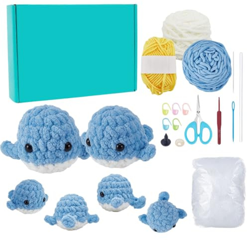 ORIGACH Häkelset Für Anfänger, 6 Stück Wal DIY Starter Häkelset Für Erwachsene Mit Schritt Für Schritt Videoanleitung