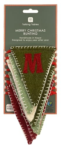 Talking Tables 2 Metres Fabric Christmas Bunting Triangle Pennant Garland,100% Sheep Wool, Banner, Home Décor for Kid's Bedroom, Fireplaces, Doorway, Indoor Outdoor, Party Decorations