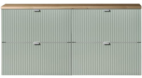 Lomadox Mobile doppio lavabo 120 cm, verde e rovere, parte anteriore scanalata, montaggio sospeso, profondità 40 cm