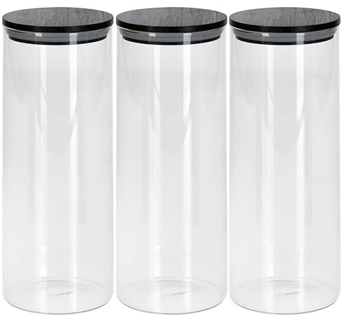 URBN-CHEF Clear Glass Storage Jars with Black Airtight Lids - Perfect for Coffee, Tea, Sugar and Spices - Available in 4 Sizes, Single, 3Pcs or 4Pcs Set