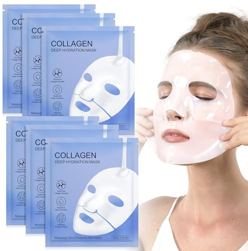 Masque Facial Bio Collagène, Masques Faciaux au Collagène, Masque Facial au Collagène pour la Nuit, Masques pour une Réparation Profonde et une Hydratation Anti-Rides (12 Pièces)