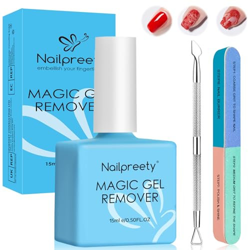 15ml Solvente per unghie in gel con spingi cuticole,Gel Nail Polish Remover,Nail Polish Remover kit con lima per unghie e Spingi Cuticole