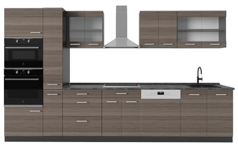 Vicco Küchenzeile R-Line, Edelgrau/Anthrazit, 350 cm