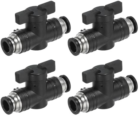 PATIKIL 8mm (3/10) Push to Connect Fittings Ball Valve, 4 Pcs 0-60 Degree BUC Air Flow Control Valve Quick Straight Connectors Air Hose Fitting for Pneumatic System Pipeline, Black