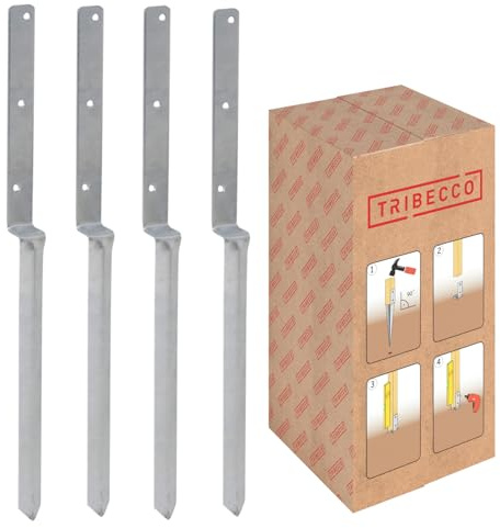TRIBECCO Einschlag-Bodenhülse L-Form für Vierkant-Holzpfosten Abmessungen 40 x 700 mm L-Pfostenträger zum Einschlagen in den Boden universeller L-Stützenschuh aus Stahl feuerverzinkt (4 Stück)