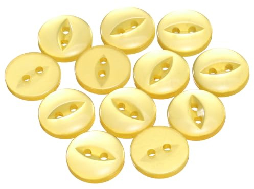 QUARKZMAN 12 stycken färgglada knappar set, 15 mm 2 hål fiskögon hantverksknappar, pysselknappar harts runda syknappar ersättningsknappar för gör-det-själv byxor klänning kjol kläder handarbete, gul