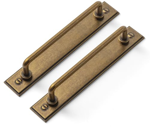 Goo-Ki 2 Pack 5'' Center to Center Antique Brass Cabinet Bar Pulls with Plaquette Backplate Vintage Drawer Handles Closet Classic Home Kitchen Improvement Hardware