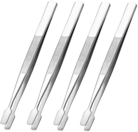 VILLCASE Juego De 4 Pinzas De Acero Inoxidable Para Sellos y Manualidades De Precisión, Punta Recta, Uso Científico Laboratorio, Colección y Trabajos Experimentales