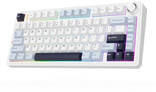 MechLands AULA F75 PRO 75% Mechanical Custom Creamy Keyboard, BT5.0/USB-C/2.4GHz Wireless Gaming Keyboard, Gasket Structure, Hot Swappable, Knob, RGB, Reaper Switches for Win/Mac (White Blue)