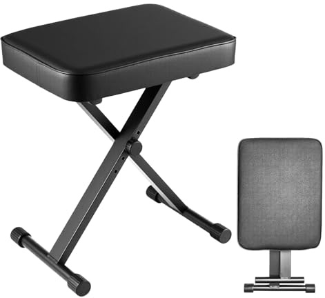 Piano Stool X-Style Keyboard Stool Padded Folding Piano Bench Adjustable Height With High-Density Sponges Non-Skid Design Black