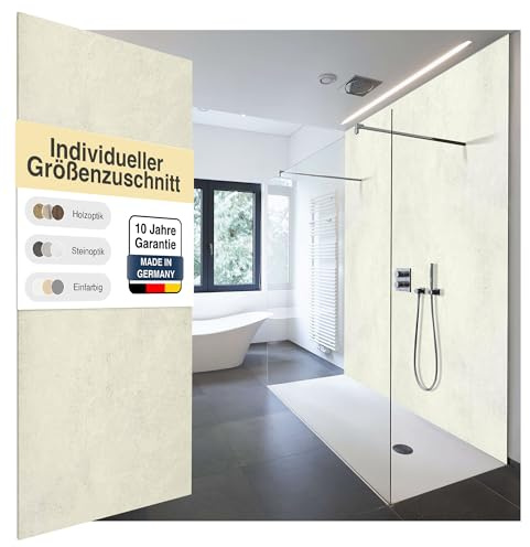 WALLando Premium Duschrückwand, individueller Größenzuschnitt | Einfach zu montierende Wandverkleidung für Dusche & Bad – Hochwertige PVC-Duschwand, einfarbig & seidenmatt – Beton hell