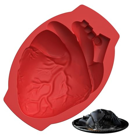 Stampo a forma di cuore di Halloween, vassoio anatomico in silicone, contenitore antiaderente | Grande realistico a forma di cuore umano per torte, cioccolato, zucchero caramelle arte e feste