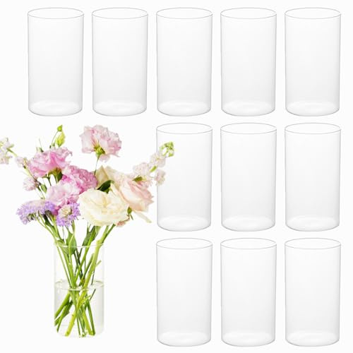 KAMJUNTAR 12 Stück Glasvasen 15,2 cm Zylinder Vasen | Glas Blumenvasen Zylindervase für Tischdeko, Kerzen, Zuhause, Hochzeiten