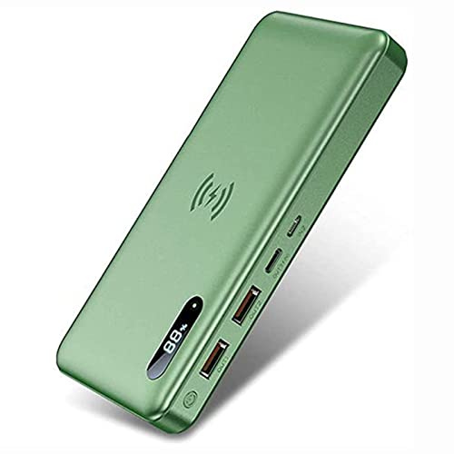 Power Bank, PowerBank Wireless 30000Mah PD 65W/15W Cargador portátil QC3.0/QC4.0/SCP Carga rápida con 2 entradas y 3 Salidas (Qi & USB C) Batería Externa para teléfonos, tabletas y más, Verd