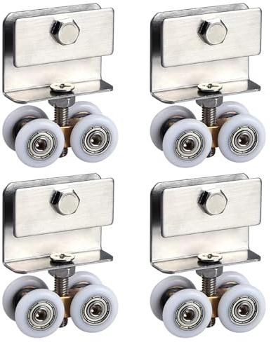 Sliding Door Roller, 4Pcs Showers Doors Wheel Rollers, Rail Track Pulley with Ball Bearings, Clip-type Fastener, Screws, Ø 20 mm 4 Wheels Sliding Door Kit for Cupboard Wardrobe Cabinet Closet Window