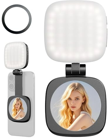 PURPLELILY Fill Light With Glass Foldable Rotating Selfie For 16/15/14 Makeup Photography Video Conference Phone Mount