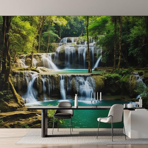 Generisch Tapete Wasserfall, Wald Landschaft Fototapete Wohnzimmer Schlafzimmer Tapeten, Vliestapete Wandtapete, Mustertapete Wanddeko 150x105 cm (B x H) Y&W4