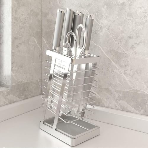 Sunjiyan Blocco coltelli in acciaio inox (coltelli non inclusi), blocco coltelli per piano di lavoro della cucina, portacoltelli da cucina