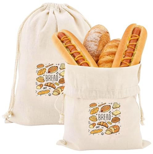 2PCS Linen Bread Bags, Large Reusable Bread Storage Bags with Drawstring | Eco-Friendly Food Storage for Sourdough, Keep dough Fresh