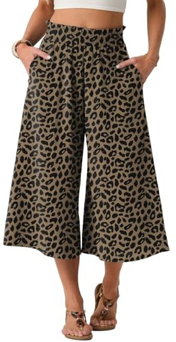 PrinStory Pantalon d'été léger pour femme - Taille haute - Culotte d'été décontractée - Pantalon palazzo à jambes larges - Avec poches