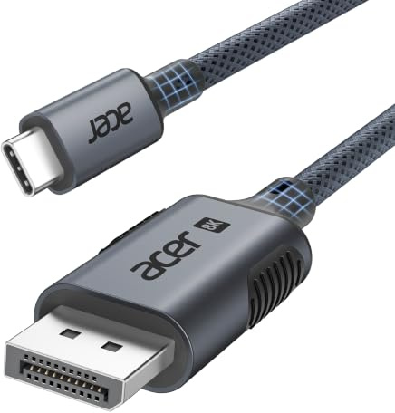 Acer USB C auf DisplayPort Kabel 2m (8K@60Hz, 4K@240Hz), Thunderbolt 3/4/5 | DP 1.4, HDR, MST, FreeSync, Typ-C zu DP Cabel kompatibel mit MacBook Pro M5,Mac mini M4,iPad Pro/Air,iMac,iPhone 17,XPS,S26.