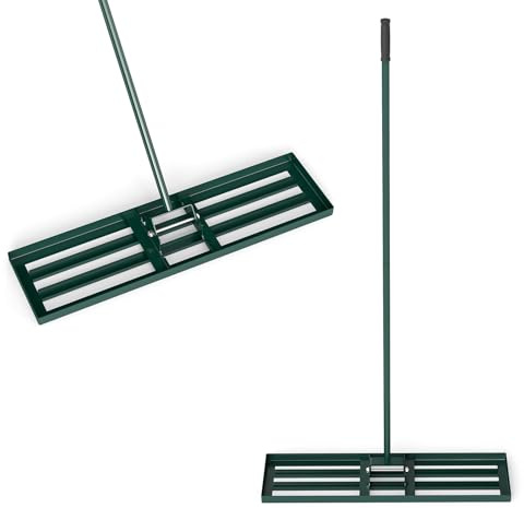 HOMASIS Rasen Nivellierrechen, Metall Rasenrakel mit 170cm ergonomischem Stiel & Griff, Rasenrechen zum Sanden, Boden & Nivellieren, Rasenwerkzeug für Rasen, Golfplatz & Hinterhof (Grün, 91x25cm)
