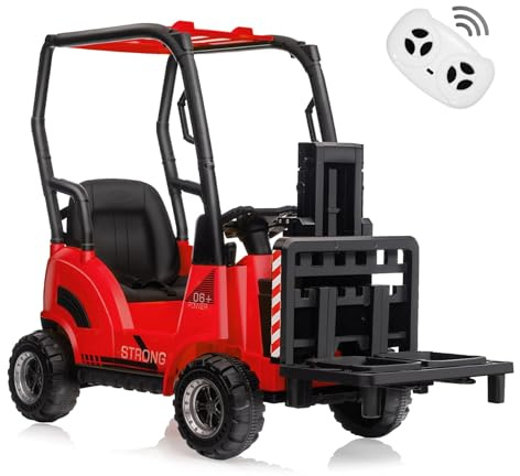 Garvee Carretilla Elevadora Eléctrica para Niños 12V 4.5Ah, Coche Infantil Montacargas con Techo y Motores Dobles, Vehículo De Juguete para Conducir Interior y Exterior, 100x51x53 cm, Rojo