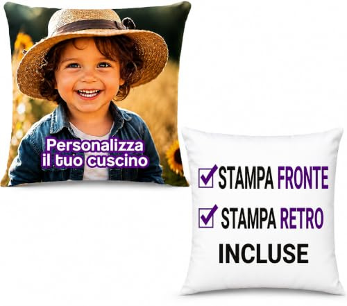 Cuscino Personalizzato 40x40cm con Foto, Made in Italy - Doppia Stampa Fronte e Retro, Cuscino Personalizzabile - Idea Regalo per Compleanno, Anniversario, Festa della Mamma - Lavabile in Lavatice