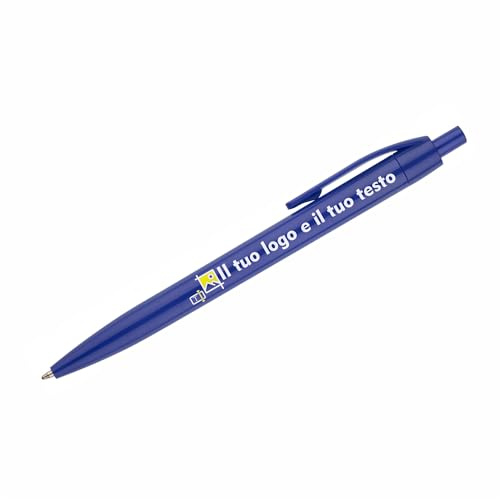 100 Penne Personalizzate con Logo e Testo, Gadget e Regali Promozionali Aziendali per Eventi, Fiere, Uffici e Hotel (Blu)