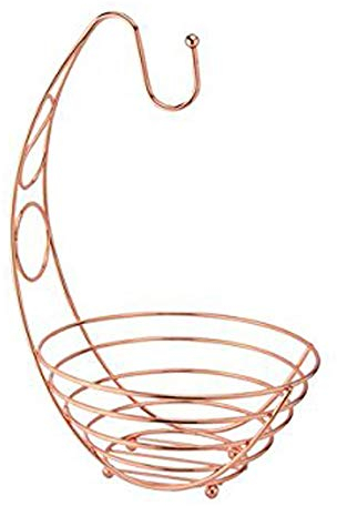Fruit Basket with Banana Hanger, Fruit Bowl Modern Style Stainless Steel Chrome Plated Fruit & Vegetable Basket Bowl Banana Hanger Shelf Rack for Kitchens (Golden)