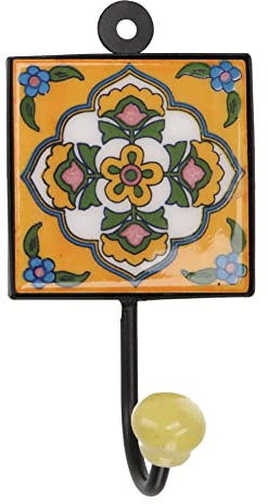 Guru-Shop Gancio a Muro, Appendiabiti con Piastrelle Fatte a Mano (5x5 cm) - Modello 3, Giallo, Gancio a Muro con Ceramica Verniciata