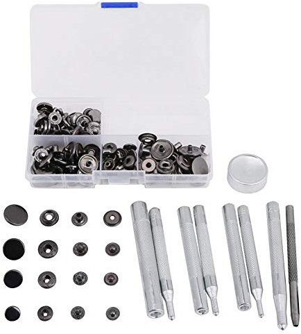 Walfront 40 Sätze Druckknopf Popper Verschluss Leder Jeans Zubehör Basis Werkzeuge w/Fall (12mm, 10mm, 15mm, 17mm)(2)