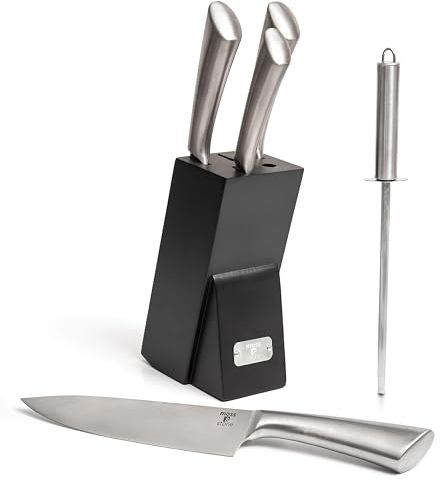 Moss & Stone Professional Kitchen Knife Chef Set, 6 Pcs Small Knife Set With Block, Premium Kitchen Knife Set Stainless Steel, Scratch Resistant & Rust Proof, Knife Block With Sharp Cooking Knives.