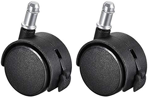 sourcing map 2-inch Swivel Casters Nylon Twin Wheel Universal 11mmx22mm Stem Caster Black with Brake, 2pcs