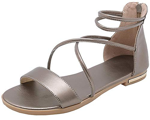amropi Femme Été Bout Ouvert Croisé Bride Cheville Plates Sandales (Champagne,43 EU)