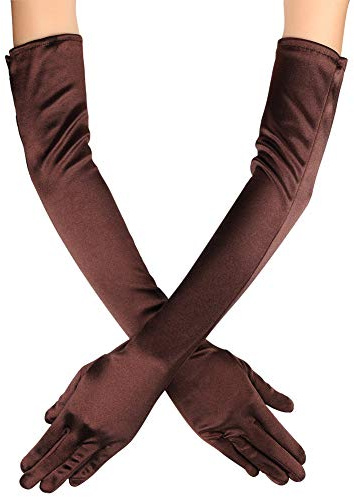 Xuhan 15/ 21 Long Flapper Evening Opera Satin Gloves for Women Elbow Length 1920s, 21 Inches-brown, Large