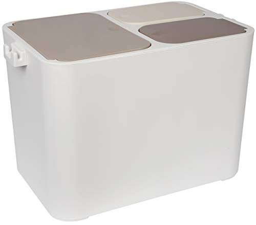 ONVAYA® Mülltrennsystem Ben | Mülltrennung mit mehreren Fächern | Mülleimer in creme-weiß | Abfalleimer für Küche & Bad (36 Liter, Creme-Beige-Braun)