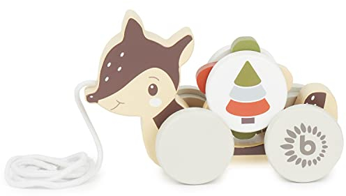 Bieco Cervo in Legno da Tirare | Giocattolo Trainabile per Bambini da 1 Anno | Animale da Traino